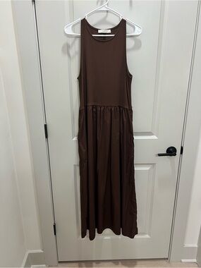 LOFT Chocolate Brown Sleeveless Mixed-Media Maxi Dress